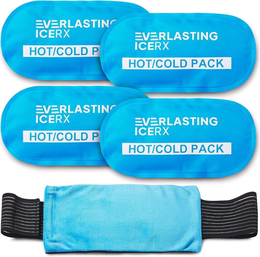 4-Pack Reusable Hot Cold Gel Ice Pack Wrap for Injuries - Adjustable Fleece Support