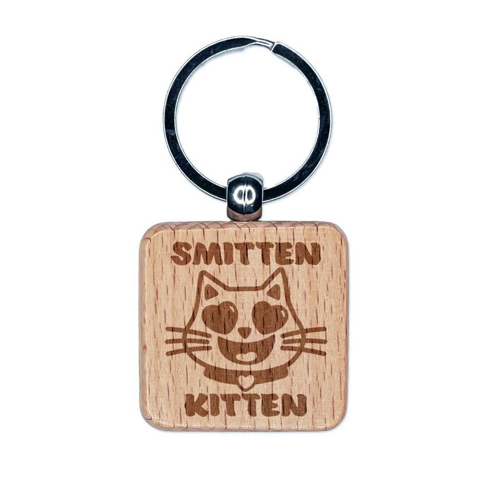 Smitten Kitten Engraved Wooden Valentine Anniversary Keychain  