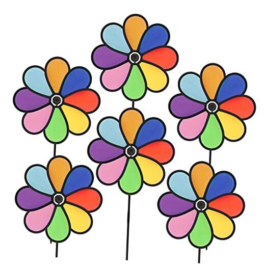 6 PCS Garden Pinwheels, 8 Mixed Colors Rainbow Pinwheels for Kids, 12.6 Inch