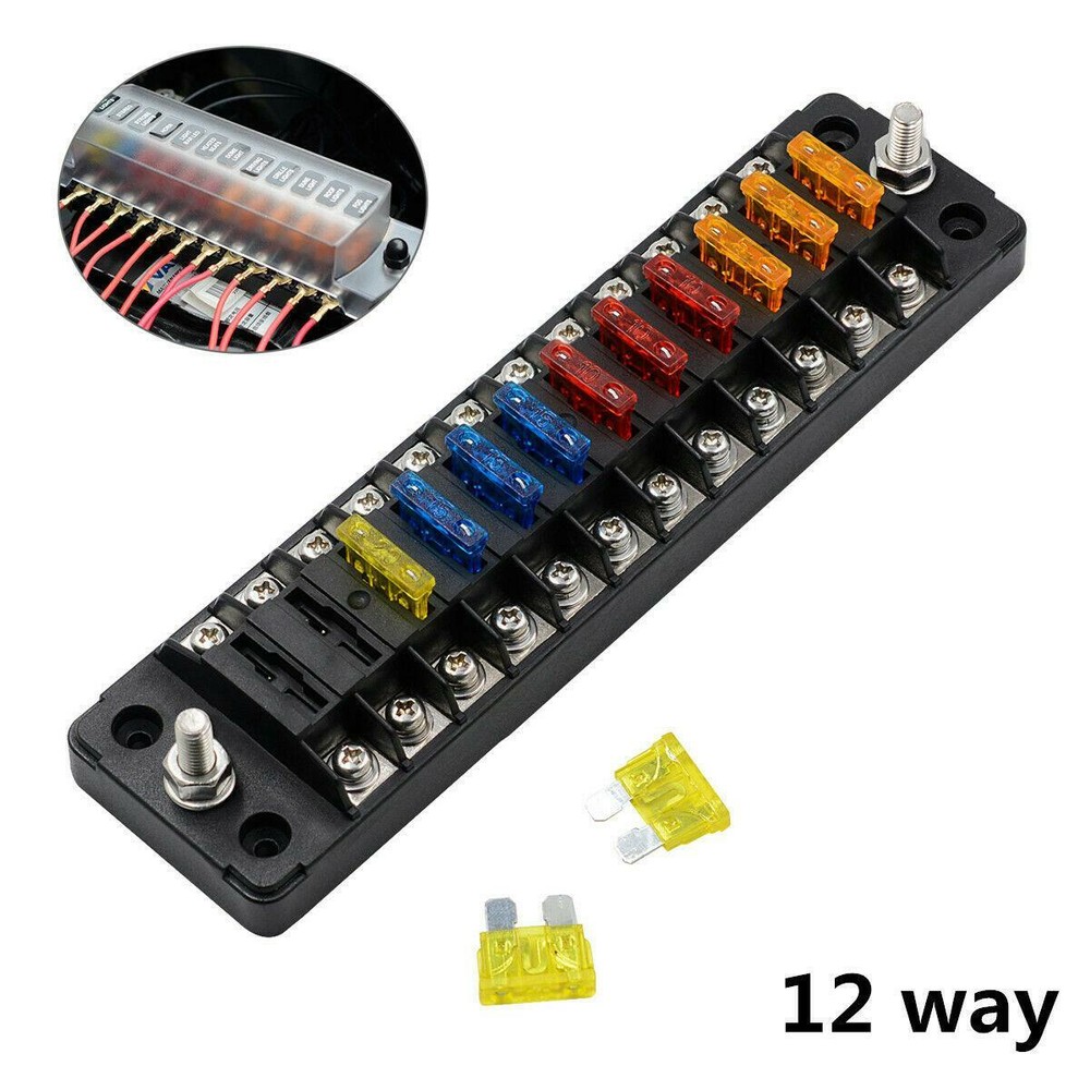 Car Blade 12-Way Fuse Holder Electric Fuse Box w/Screw Nut PC Insulation Shell