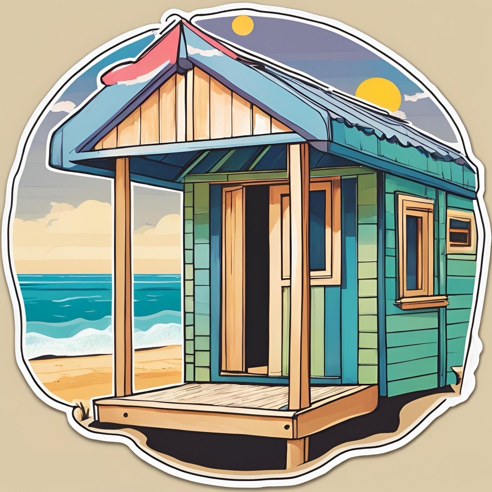 3” Round 75mm Colourful Beach Hut/house Cool AMAZING STICKER! Scrapbooking