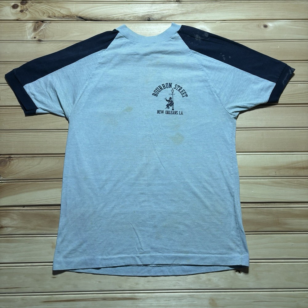 Tue Vintage 70s Blue Bar Champion Bourbon Street New Orleans Shirt Size Large