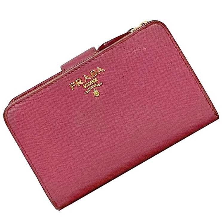 Prada Saffiano Leather 2 Fold Wallet Pink 1ML225 EC 22190 Excellent Condition