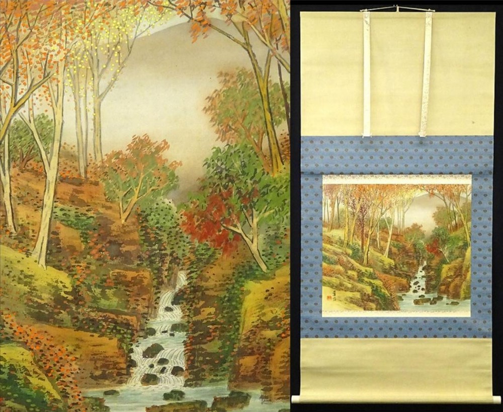Shin-Made Hanging Scroll Kono Hana Cliff Late Autumn Landscape Water Map Silk Ha