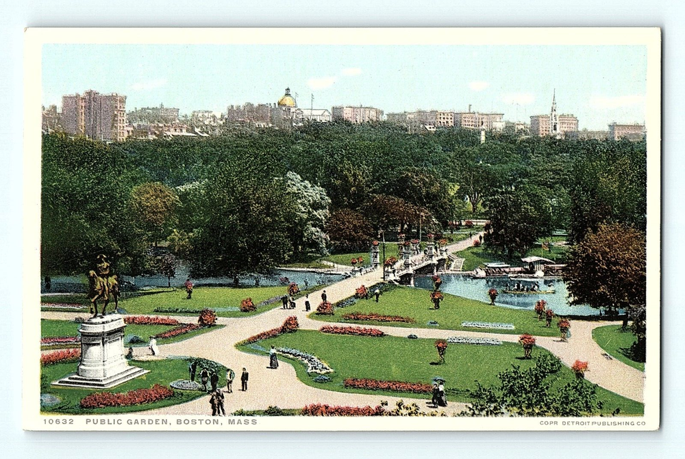 Public Garden Boston Massachusetts Aerial Birds Eye View Vintage Postcard E2
