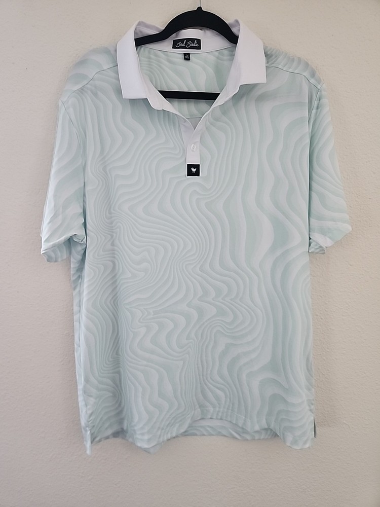 Mens Bad Birdie Green And White Swirl Short Sleeve Polo Sz Xl