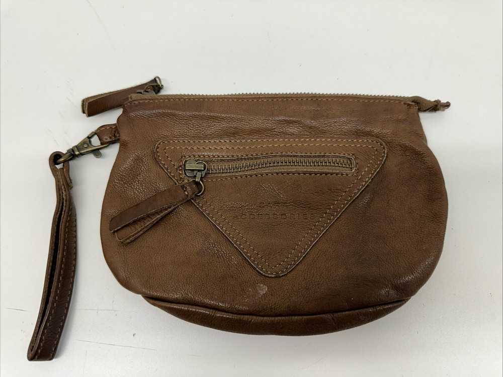 ZARA Brown Faux Leather Wristlet Clutch with Double Zipper