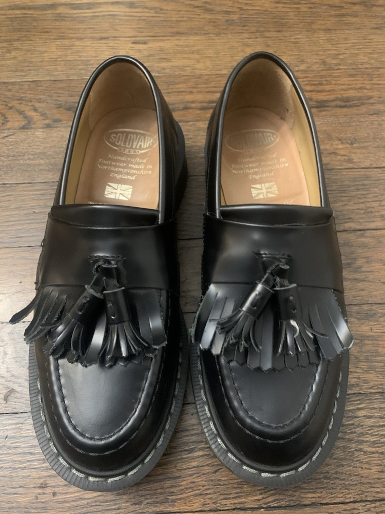 Solovair Black Hi-Shine Tassel Loafers Made in England  US 6.5 UK 4