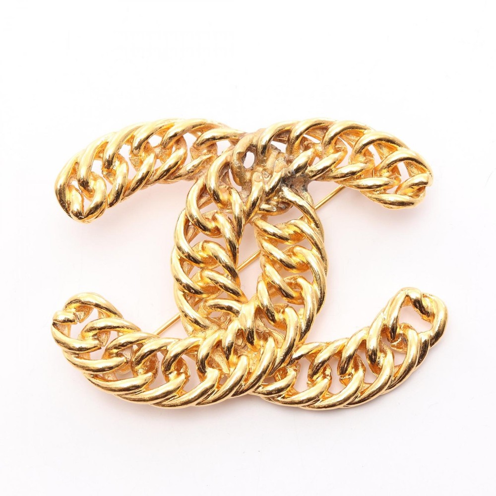 CHANEL COCO Mark Gold Plated Brooch Pin for Women CC Logo Vintage