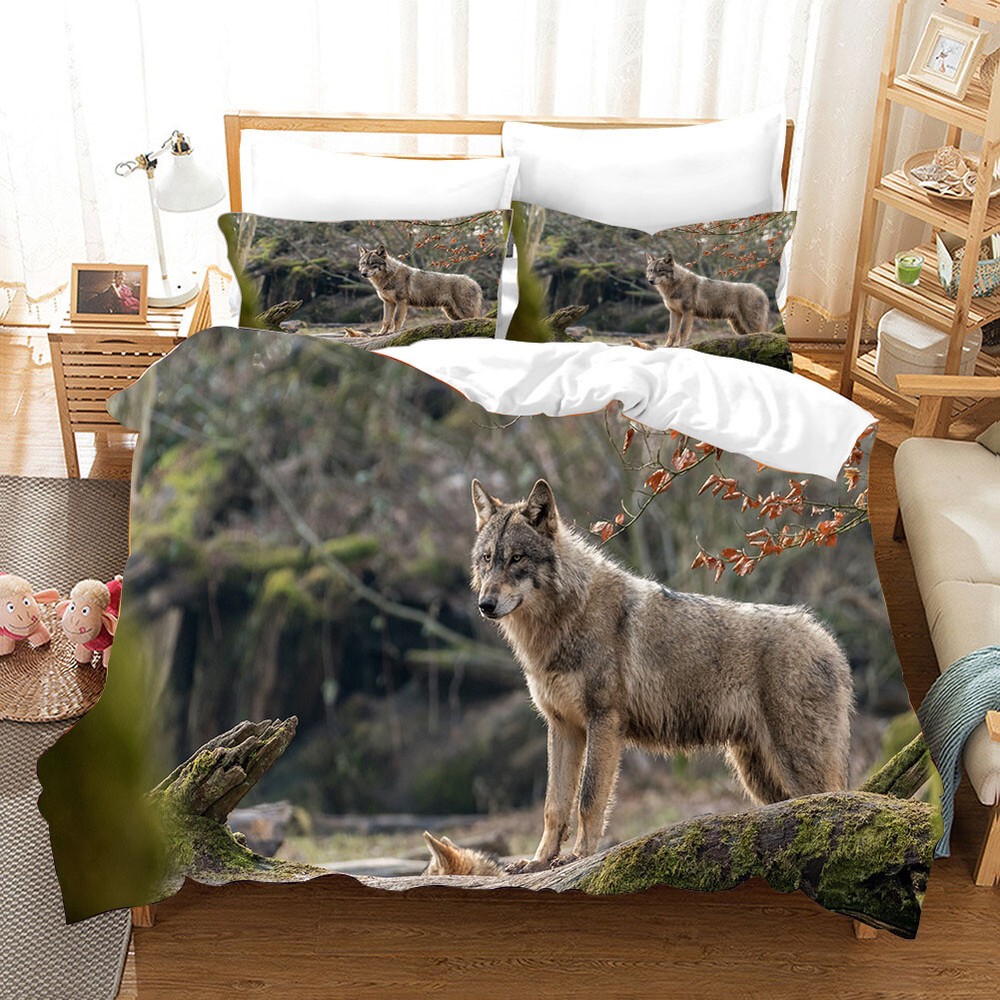 Wolf Autumn Wildlife Duvet Quilt Cover Queen King Bedding Set Pillowcase