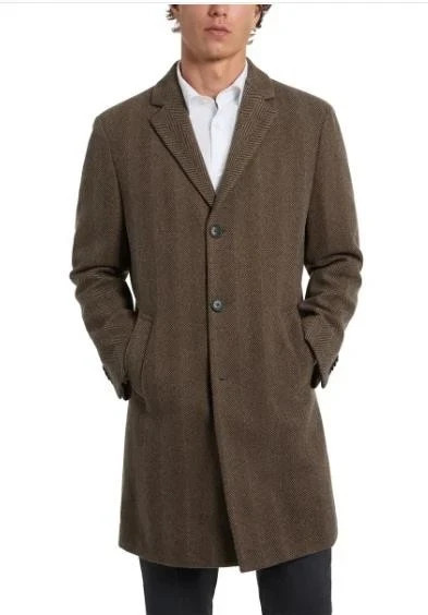 Kenneth Cole Reaction Men's Herringbone Fully Lined Overcoat Jacket, Brown, 44R