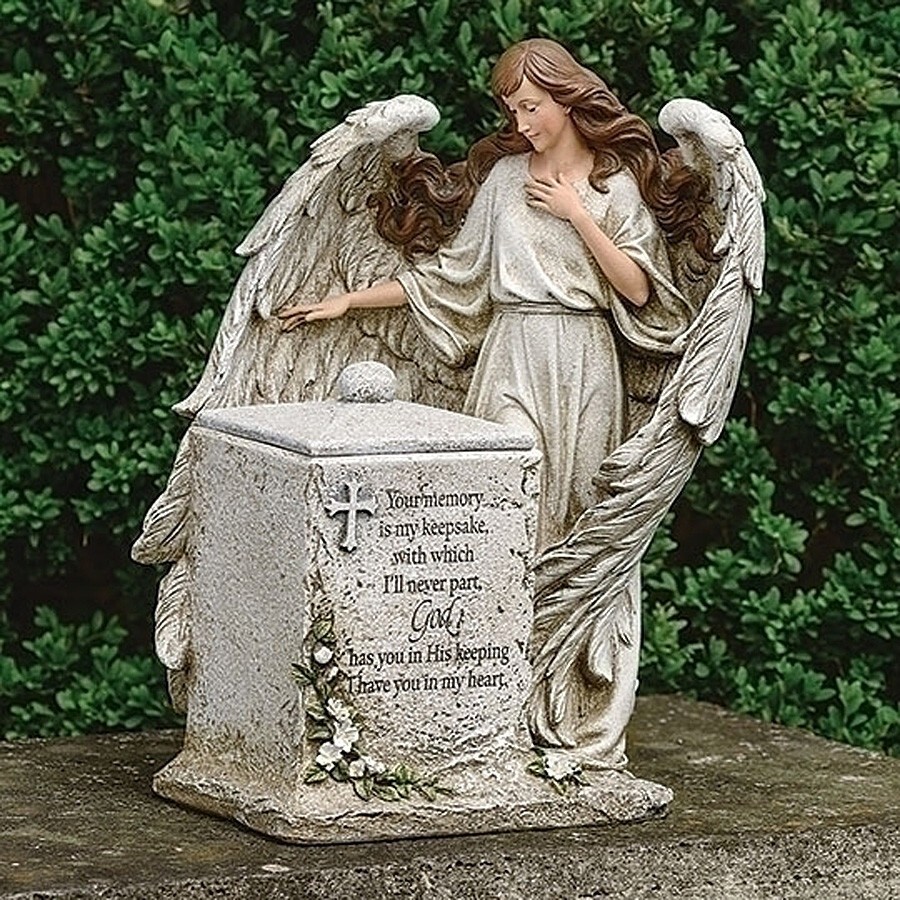GUARDIAN ANGEL MEMORIAL BOX WITH VERSE - GARDEN STATUE