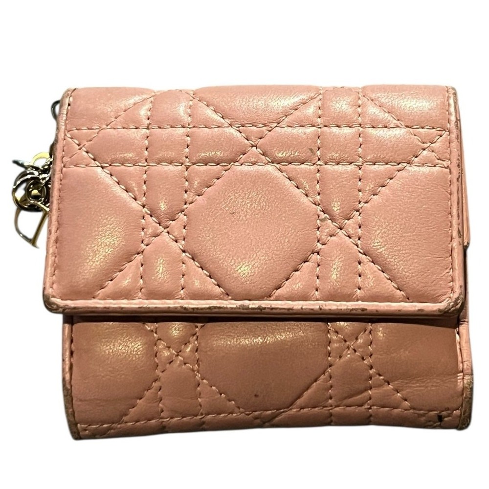 Dior Lady Dior Lotus Wallet Cannage Light Pink  Calfskin Tri-Fold
