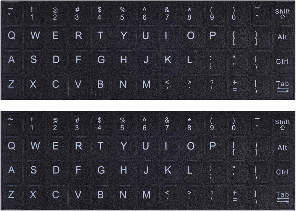 English Keyboard Stickers 2-Pack Black with White Letters