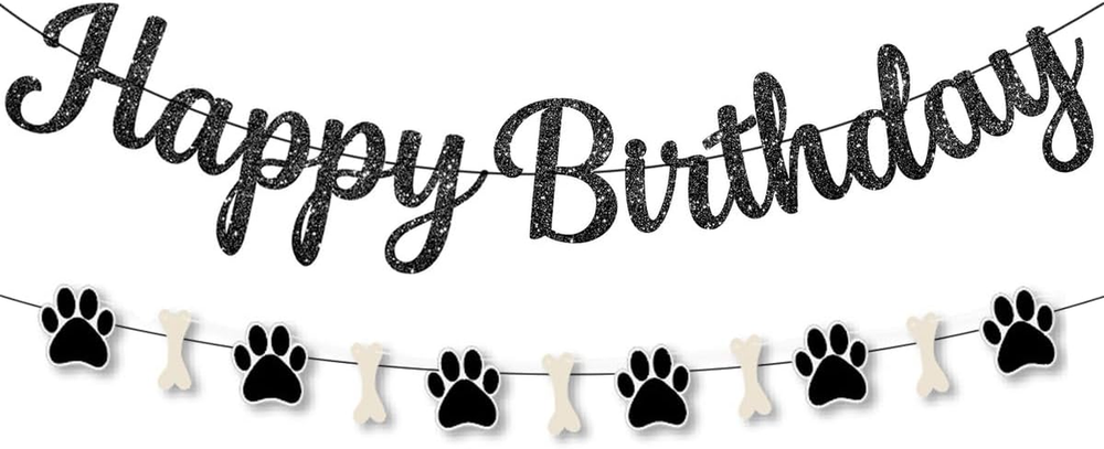 Dog Paw Happy Birthday Banner Dog Themed Banner Decoration for Birthday Party Su