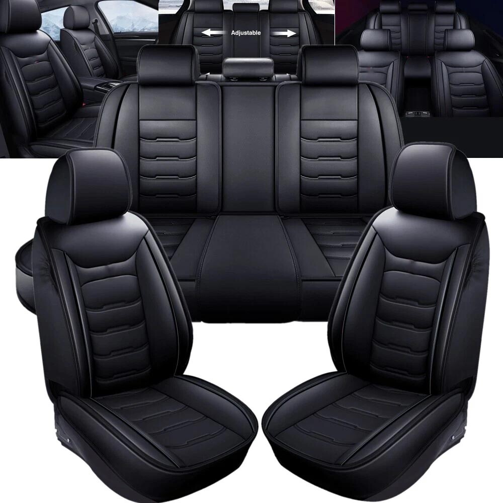 Universal Car Seat Cover 5-Seat Full Set Premium Leather Front Rear Back Cushion Protection