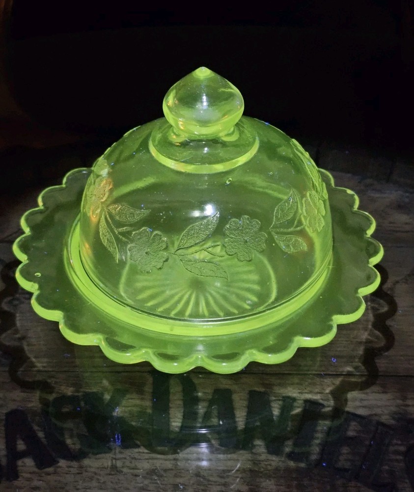 Antique Maganesse Glass Butter Dish with Clear Lid