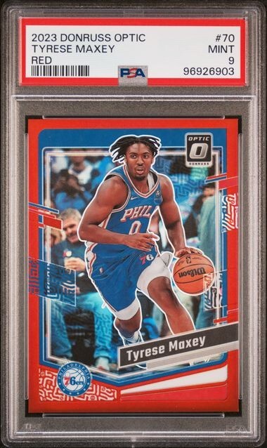 TYRESE MAXEY 2023 DONRUSS OPTIC #70 RED /99 PSA 9