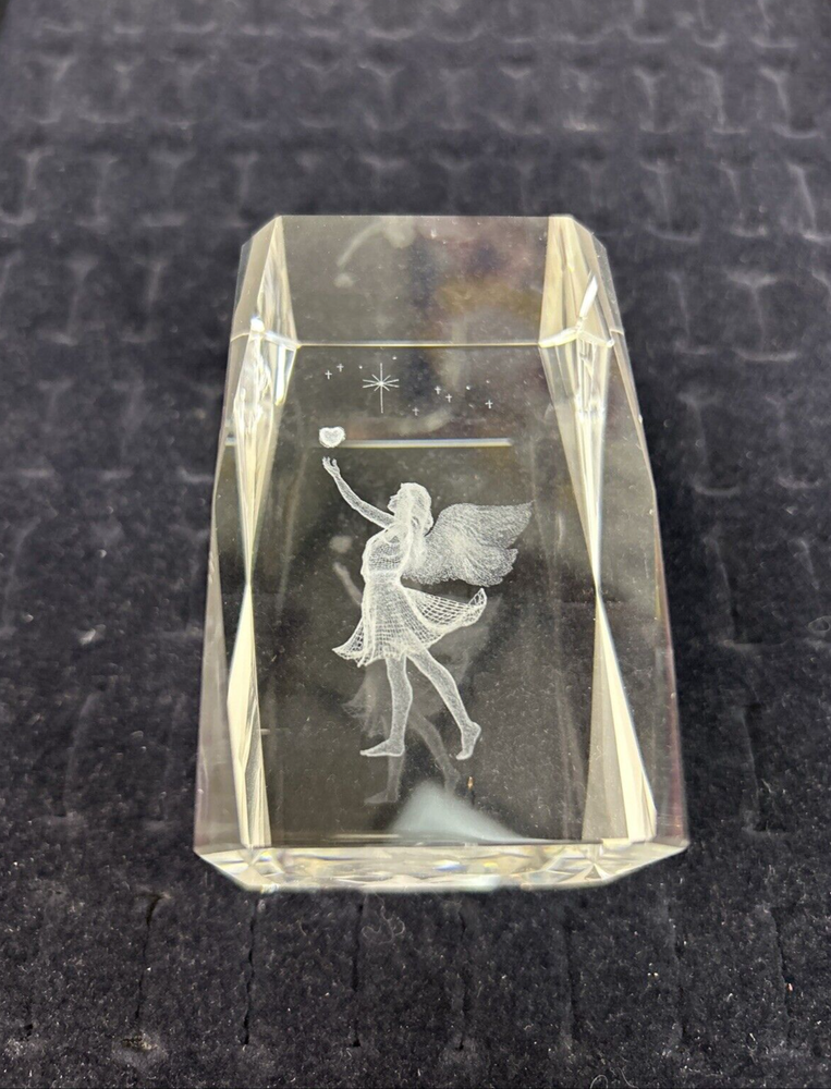 3D Laser Etched Crystal Glass Cube Angel With Stars Paperweight