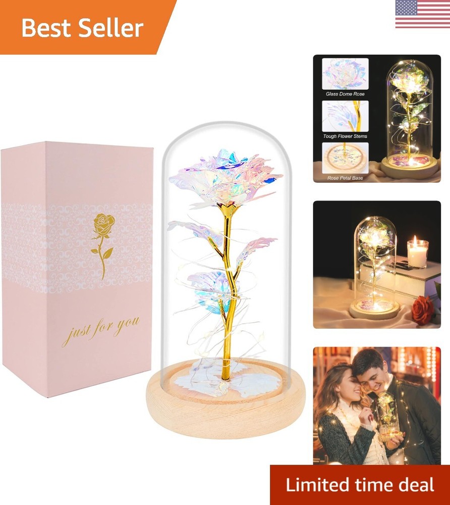 Valentines Day Gift - Galaxy Rose in Glass Dome - Enchanted Crystal Flower-image