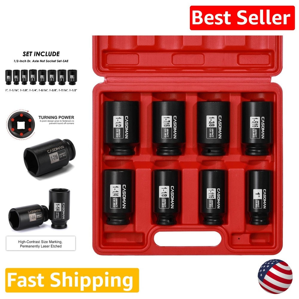 Precision 1/2-Inch Drive 6-Point Axle Nut Socket Set, SAE 1