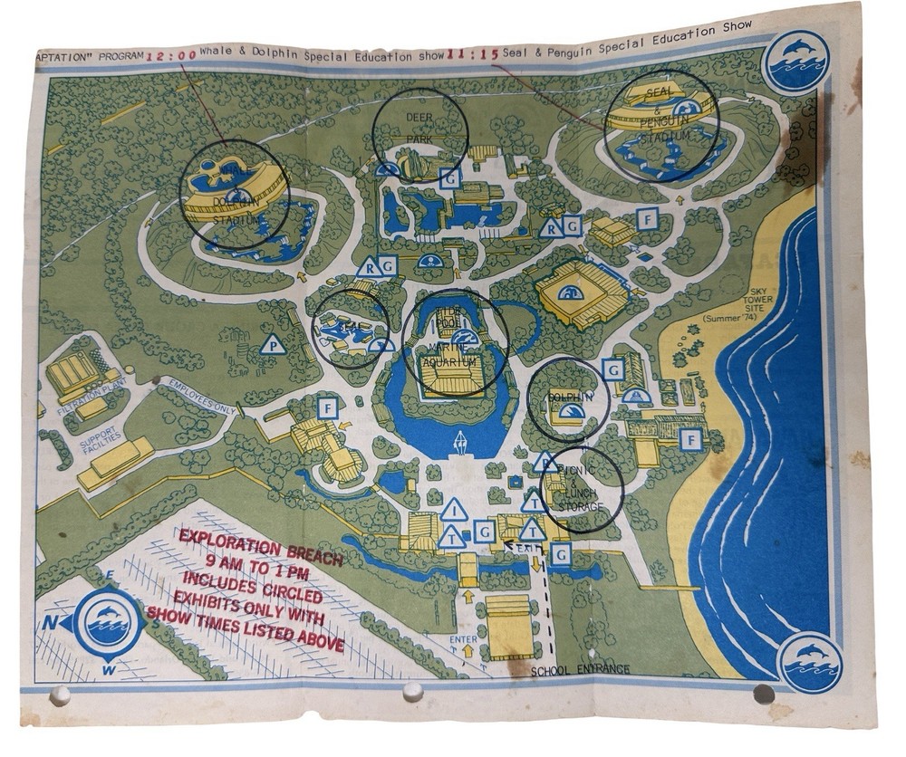 Vintage Inaugural 1974 SeaWorld Orlando Park Map RARE Teacher's Edition