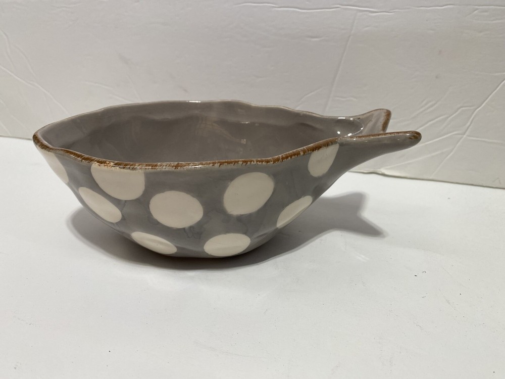 Handpainted Gray & White Fish-Shaped Ceramic Serving Bowl
