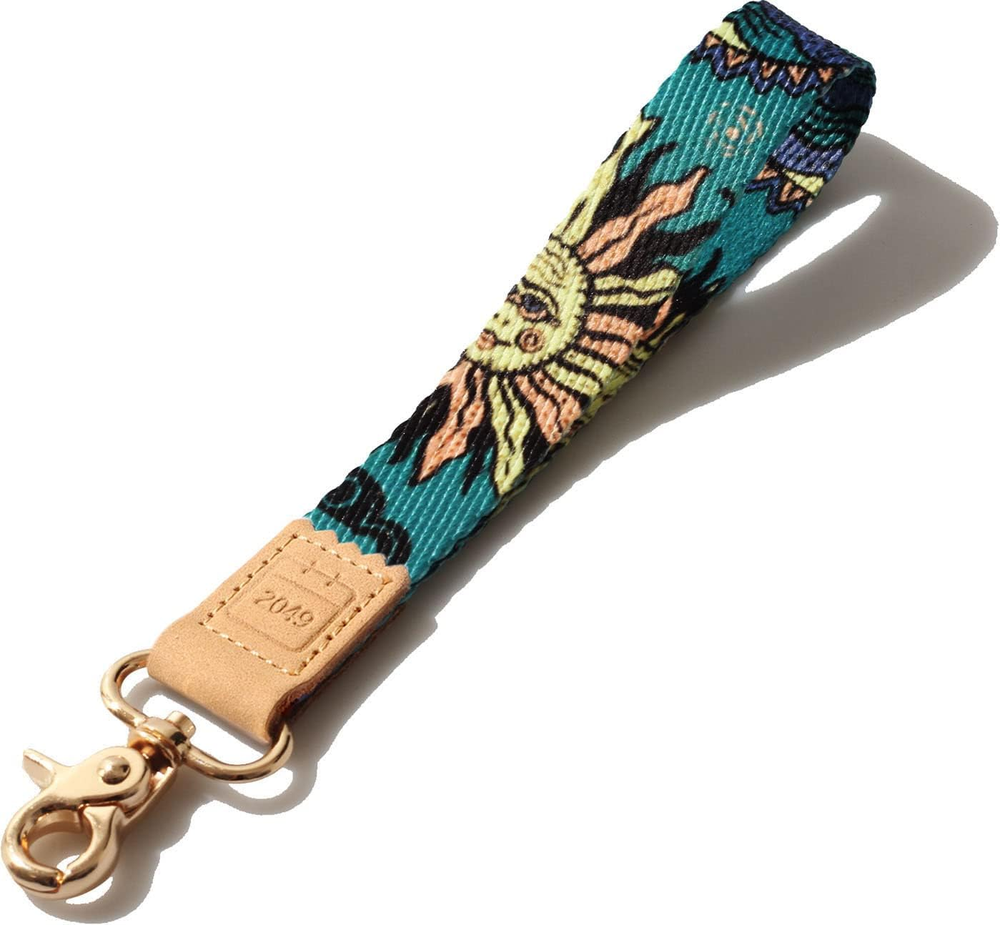Bohemian sun-themed wrist lanyard keychain with cute key wristlet