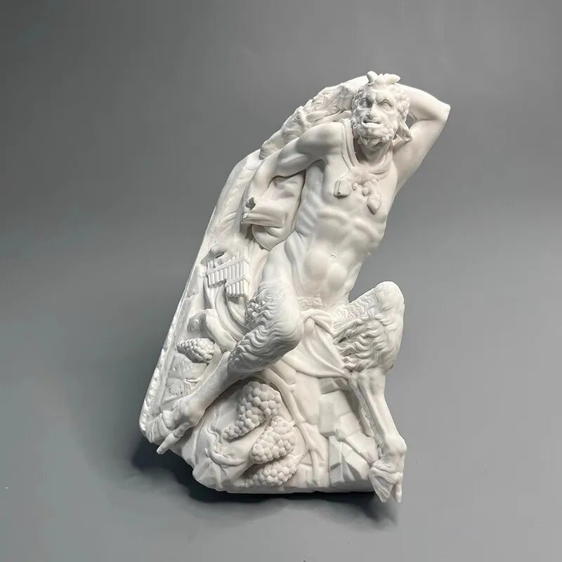 Retro Roman Gypsum Sculpture of Pan Shen Ancient Greek Myth Art Figurine for Home Decor