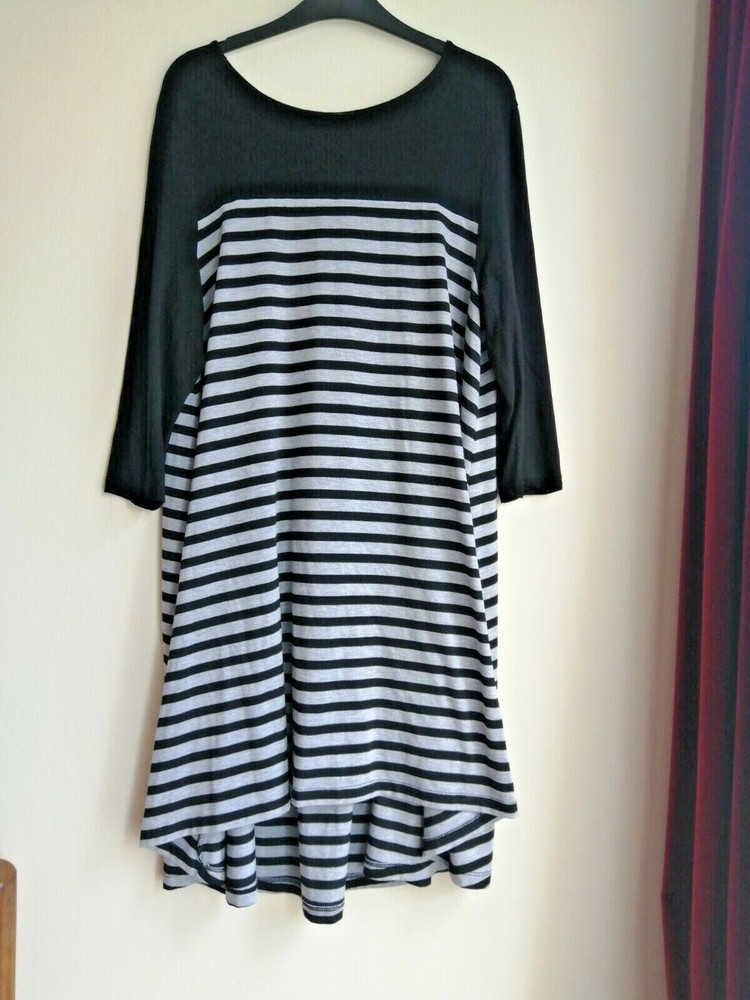 Papaya Weekend Black and White Striped Jersey Loose Fit Dress Size 14