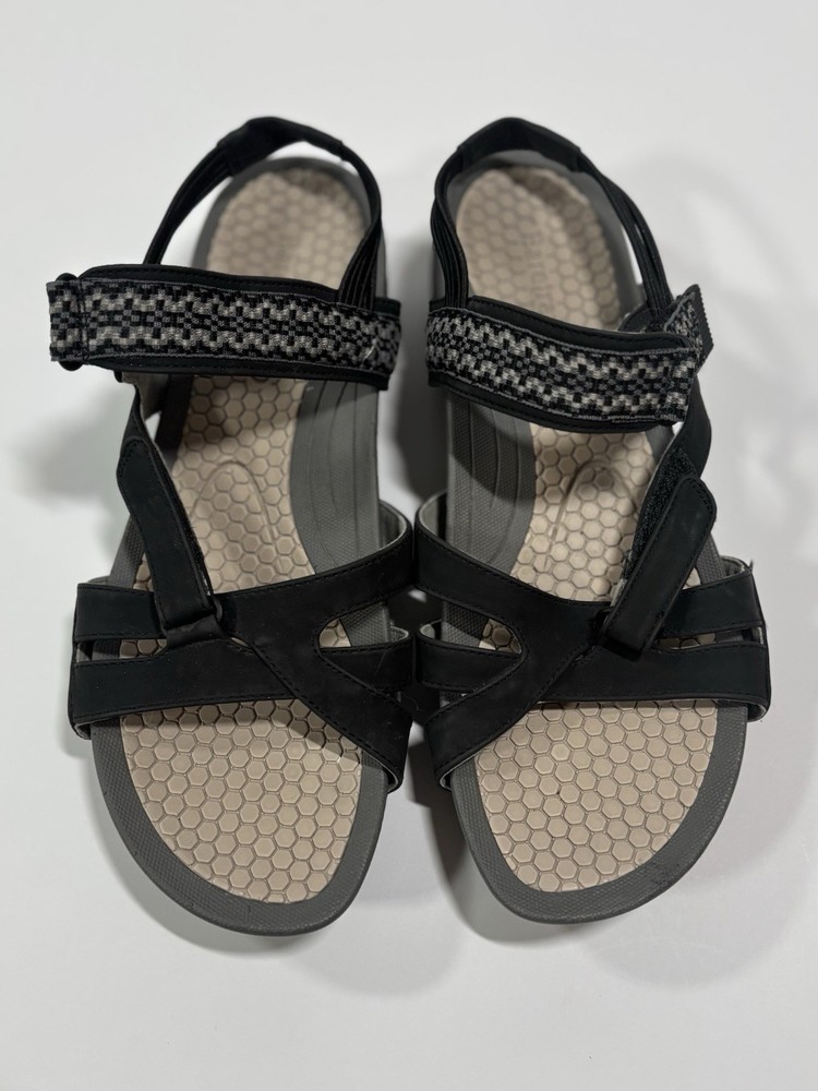 Baretraps Womens Dalton Open Toe Adjustable Strappy Sandals Black Gray Sz 10 M
