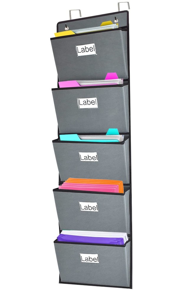 VAKMRVE Over the Door Hanging File Organizer 5 Extra Large Pockets Wall Hangi...