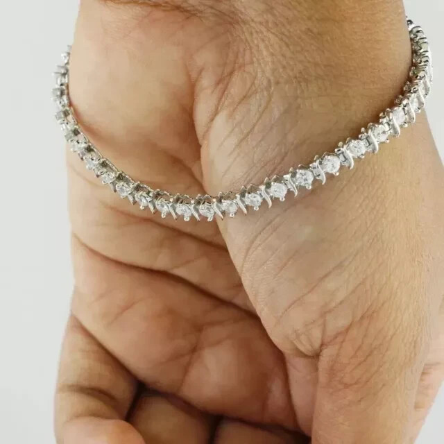9Ct Lab-Created 4mm Round Diamond Tennis Bracelet in 14k White Gold Plated