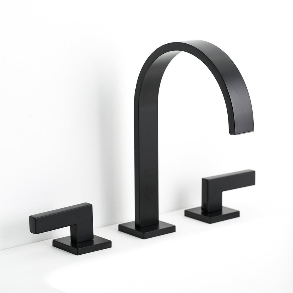 Devon Line 8 Inch Widespread Bathroom Faucet in Brass and Matte Black