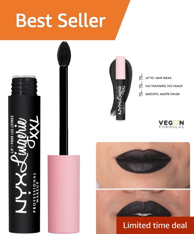 Long-Lasting Naughty Noir Black Lipstick - Smooth Matte Finish,  Formula