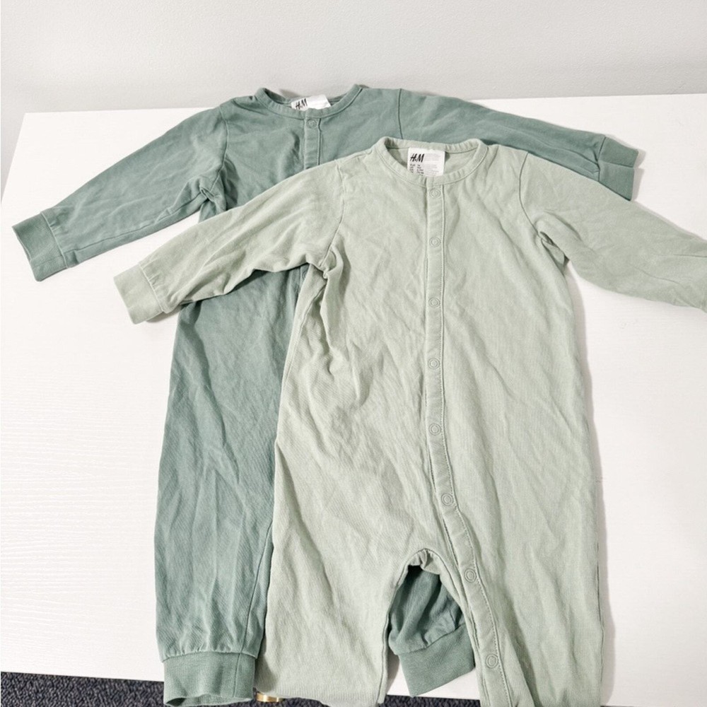 H&M baby bodysuit pajama set lime mint green snap button 6-9 months 2-piece