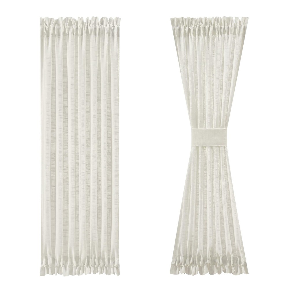 Side Light Linen Texture Semi Sheer Narrow French Door Panels for Front/Glass...