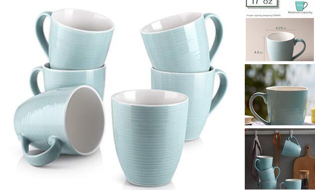 Coffee Mugs, 17 Oz Mug Gift Set for Dad, Ceramic Mugs for Coffee Tea Turquoise