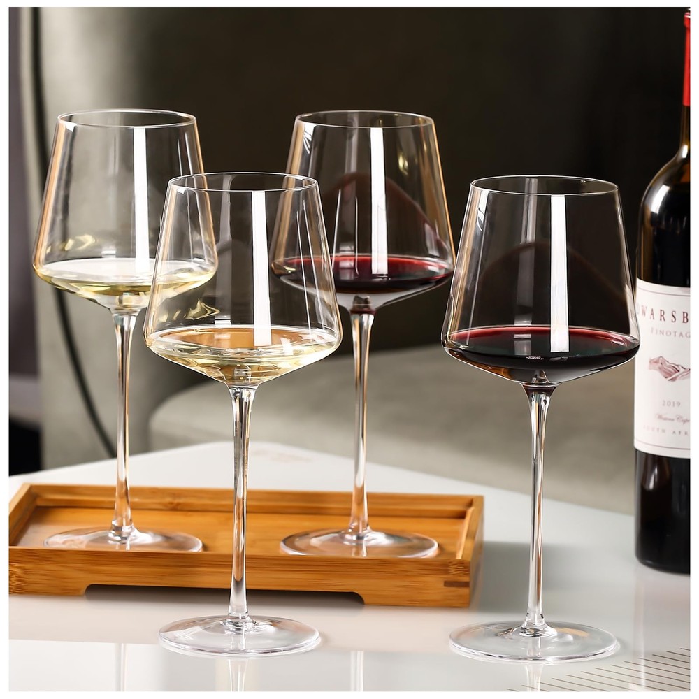 18OZ Red Wine Glasses Set of 4-LeadFree Crystal Wine Glass with Tall Long Ste...
