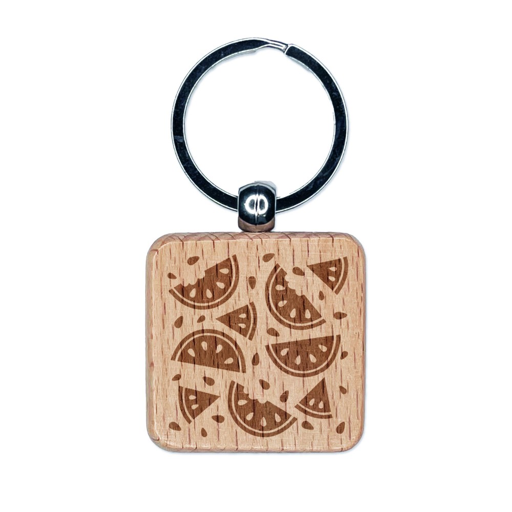 Watermelon Picnic Engraved Wood Keychain Charm with Seeds Design  