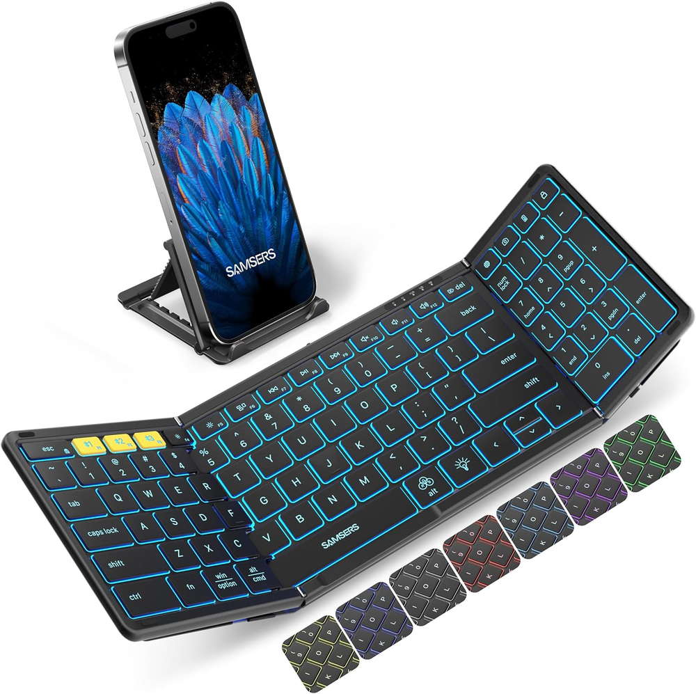 Foldable Bluetooth Keyboard with Numeric Keypad - Full-Size Wireless Folding Design for Easy Portability