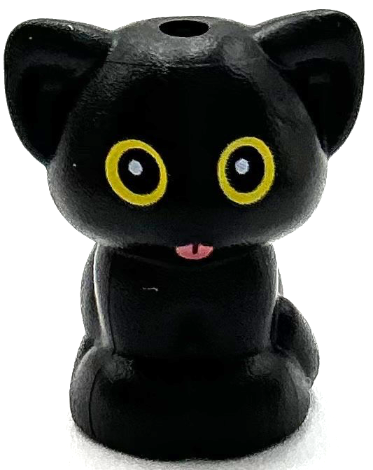 Lego New Black Cat Baby Kitten Sitting with Yellow Eyes and Coral Tongue Pluto