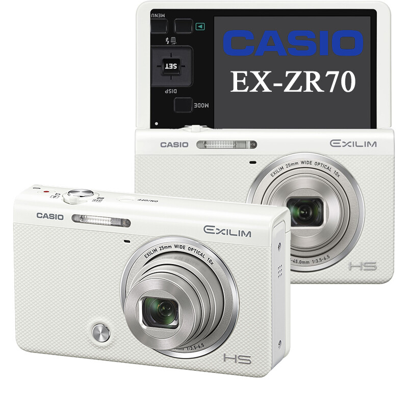 CASIO HIGH SPEED EXILIM EX-ZR70 White Digital Camera Selfie Tilt LCD 10x Optics