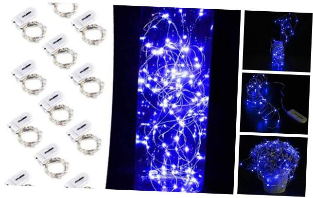 12 Pack Blue Battery Operated Fairy Lights with Starry String