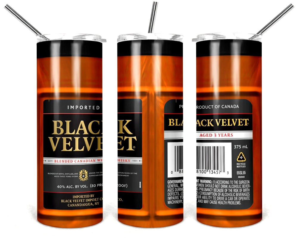 Black Velvet Whisky Multicolor 20oz Insulated Tumbler Box Lid Clear Straw New