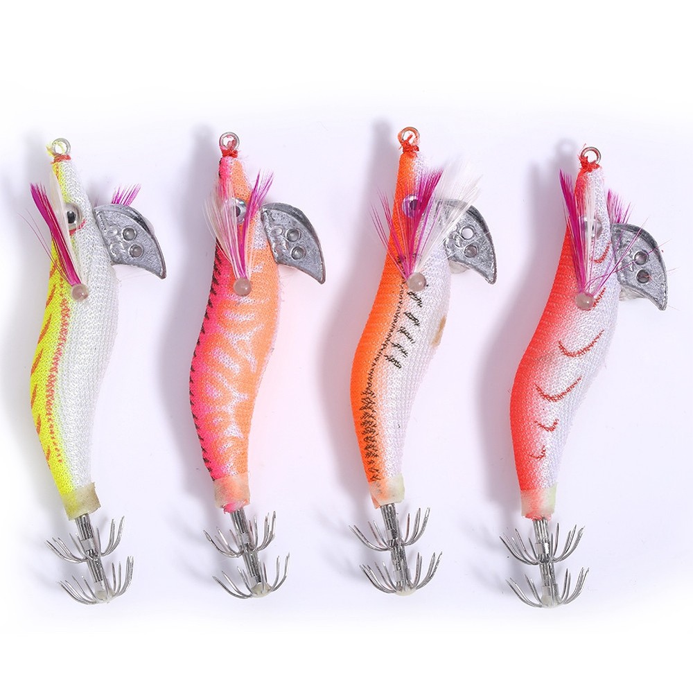 4Pcs Glow-in-the-Dark Squid Shrimp Jig Lures for Night Fishing