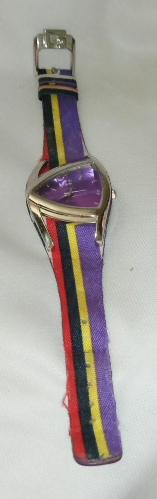 Quartz Watch Geneva Elite 91368 Stripe Band Purple Dial Women's 7