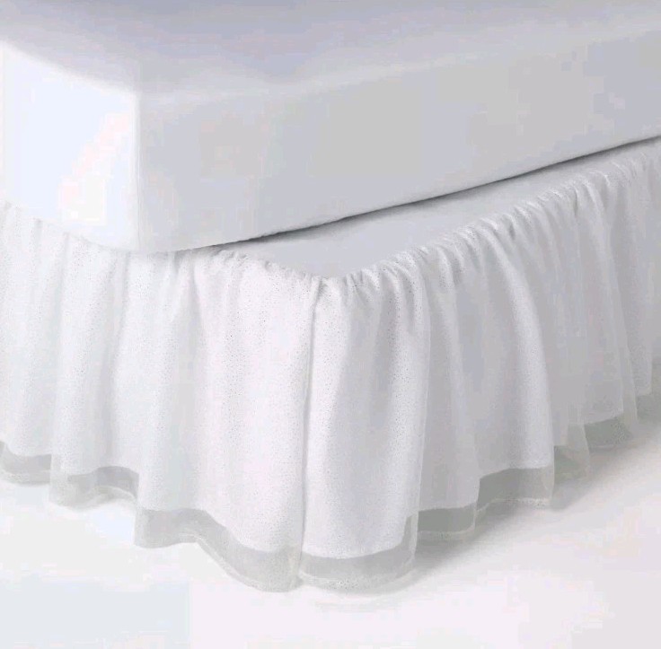 Pillowfort Glitter Dot Tulle Kids' Bedskirt Polka Mesh OEKO-TEX Room White Queen