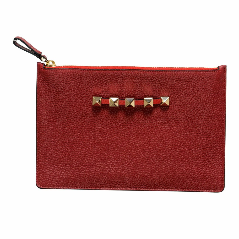 Valentino Garavani Red Leather Rockstud Small Clutch Bag for Women-image