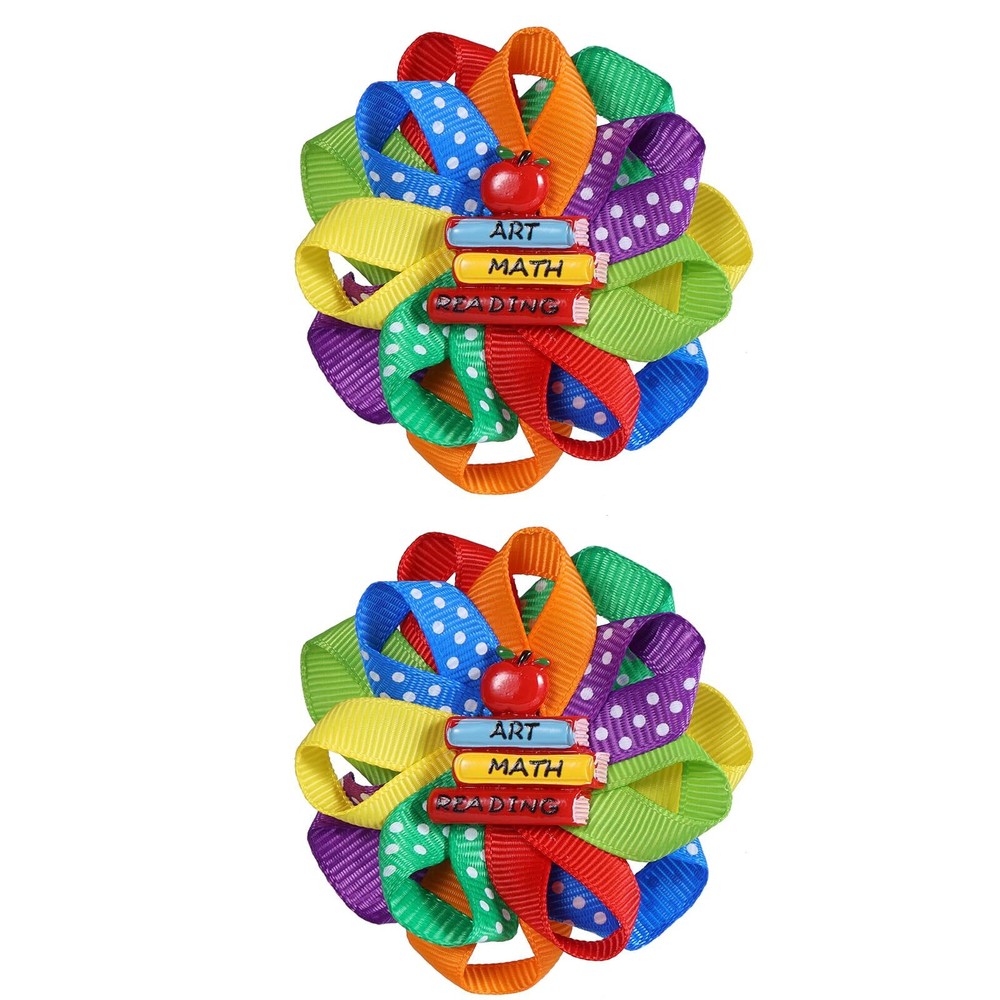 Back to School Bow Hair Clips Curly Ribbon Hair Bows Flower First Day of Scho...-image